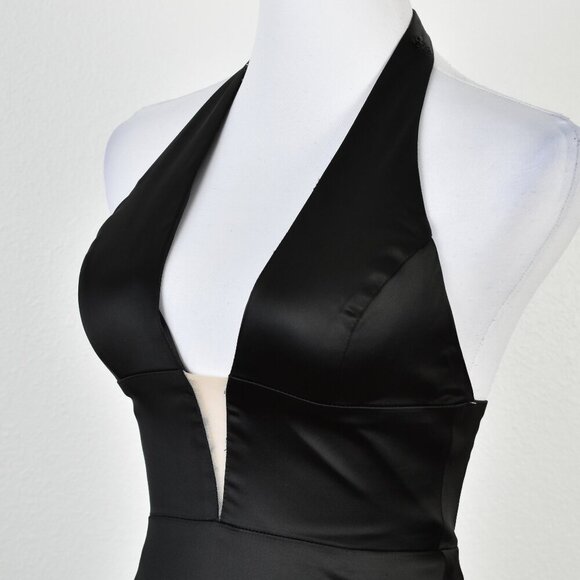 Sherri Hill 50919 Black Satin Deep V-Neck Halter Formal Gown - 2 - Picture 4 of 11